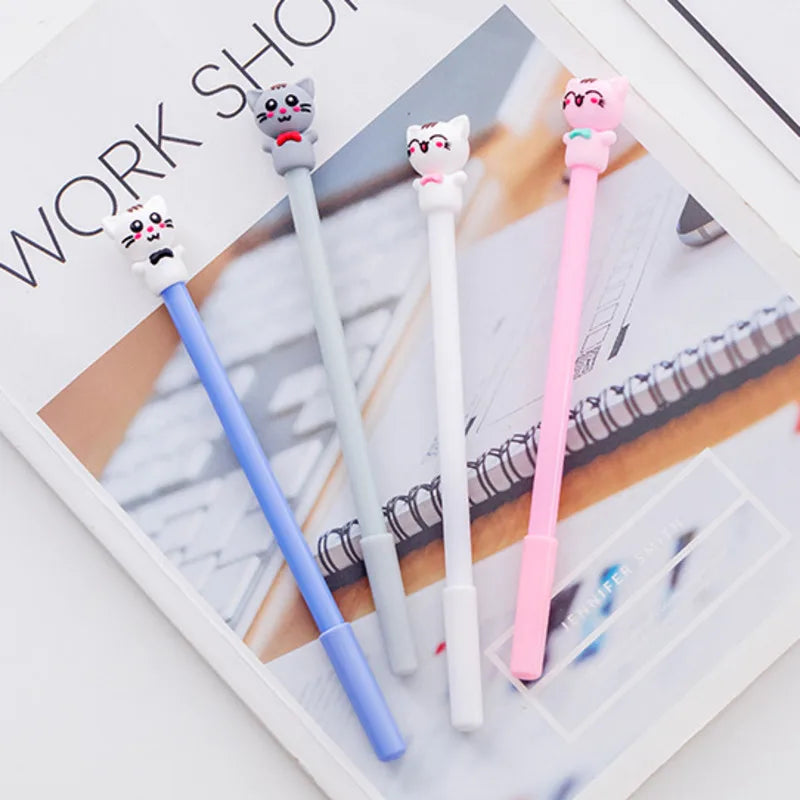 4 Piece Cartoon Kawaii School Supply Office Stationery Gel Pen Handles | Creative Cute Gift Meng Cat Lovely | Alo Trendy