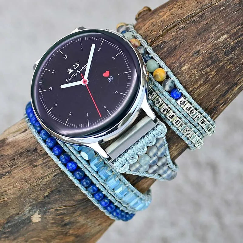 20mm 22mm Bohemian Natural Stone Crystal Weave Watch Band | Compatible with Amazfit Bip GTS GTR Pro, Galaxy Watch 4 42mm/46mm, GT2 Pro