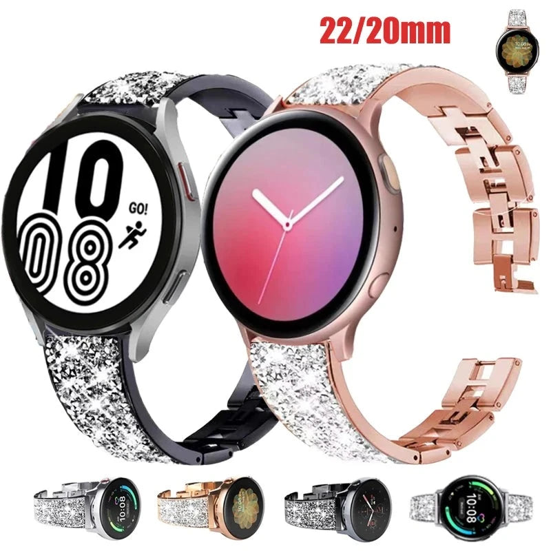 22mm 20mm Women Diamond Bracelet for Samsung Galaxy Watch 4 Classic 42mm 46mm | Metal Strap for Amazfit GTS 2 3 Pro GT2 GT3 Pro GTR