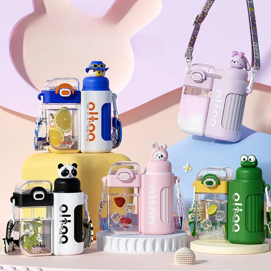 Cartoon Children Cup Capsule Bottle | Portable Leakproof BPA-free Water Bottle with Adjustable Shoulder Strap for Traveling, Hiking | Alo Trendy