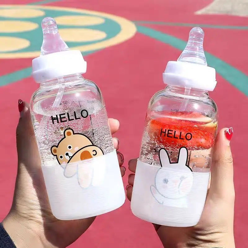 Cute Glass Pacifier Water Bottle For Baby Adult Children | Straw Cup | Portable Leakproof Heat-Resisting Mini Drinking Cup | BPA Free | Alo Trendy