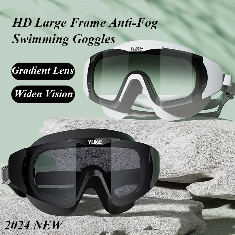 New Fashion Swimming Goggles | Large Frame Gradient Lenses | Anti-fog HD Waterproof Adults Professional Silicone Swim Glasses