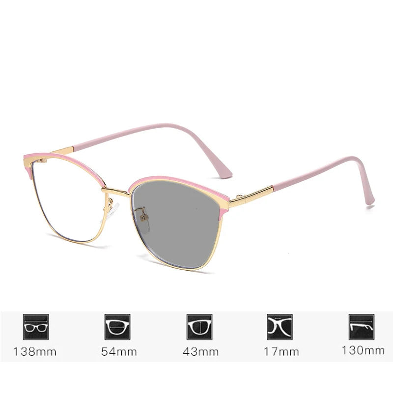 Fashion Cat Eye Photochromic Sunglasses | Unisex Near Sight Eyeglasses with Color Changing Lens | Women Luxury Minus Diopter 0 ~ -4.0 | Alo Trendy