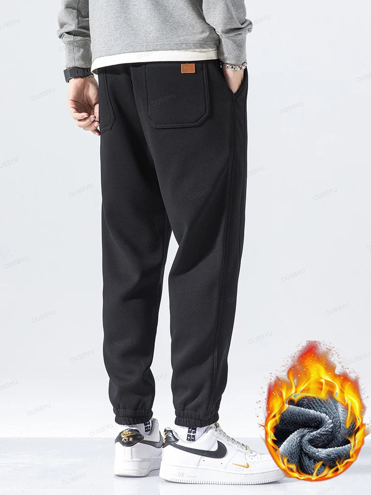 Winter Fleece Warm Men's Casual Pants Elastic Waist Drawstring Sweatpants Korean Thick Joggers Velvet Flocking Outdoors Trousers