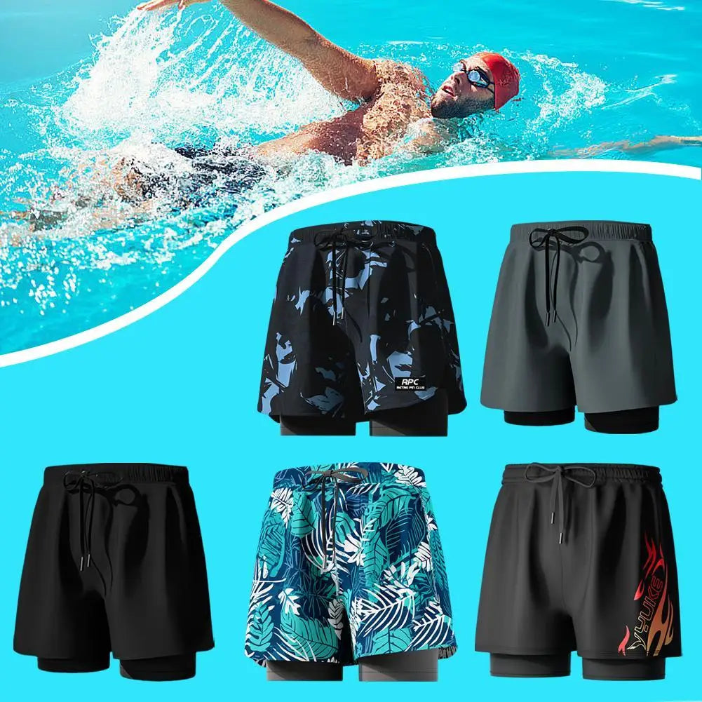 Mens Swimming Trunks With Compression Liner | Stretch Mens Swimwear 2 In 1 | Quick Dry Running Gym Swim Shorts For Men | Breathable