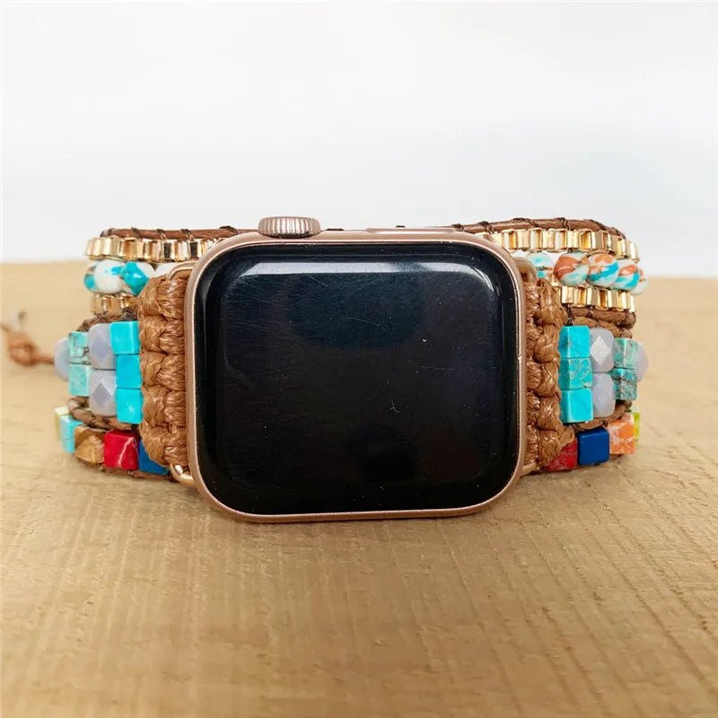 Geometric Stone Watch Strap | 3 Layers Chakra Gemstone Crystal Watch Band Bracelet | Apple Watch Band 40mm Accessories