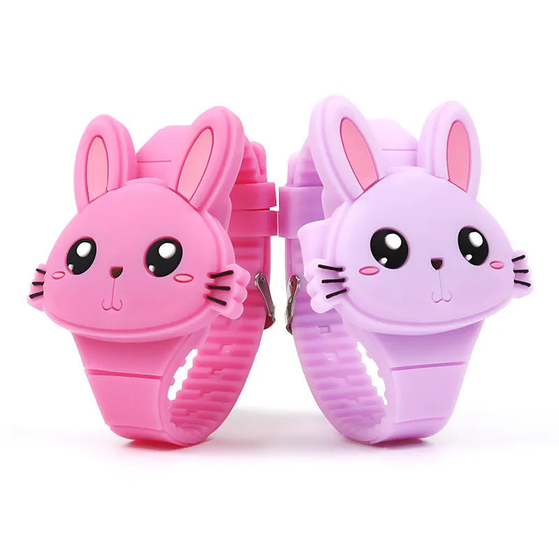 Cute Rabbit Cartoon Kids Watches for Girls | Flip Cover Electronic Children Watch | Women Student Girls Clock | Reloj Infantil Saati