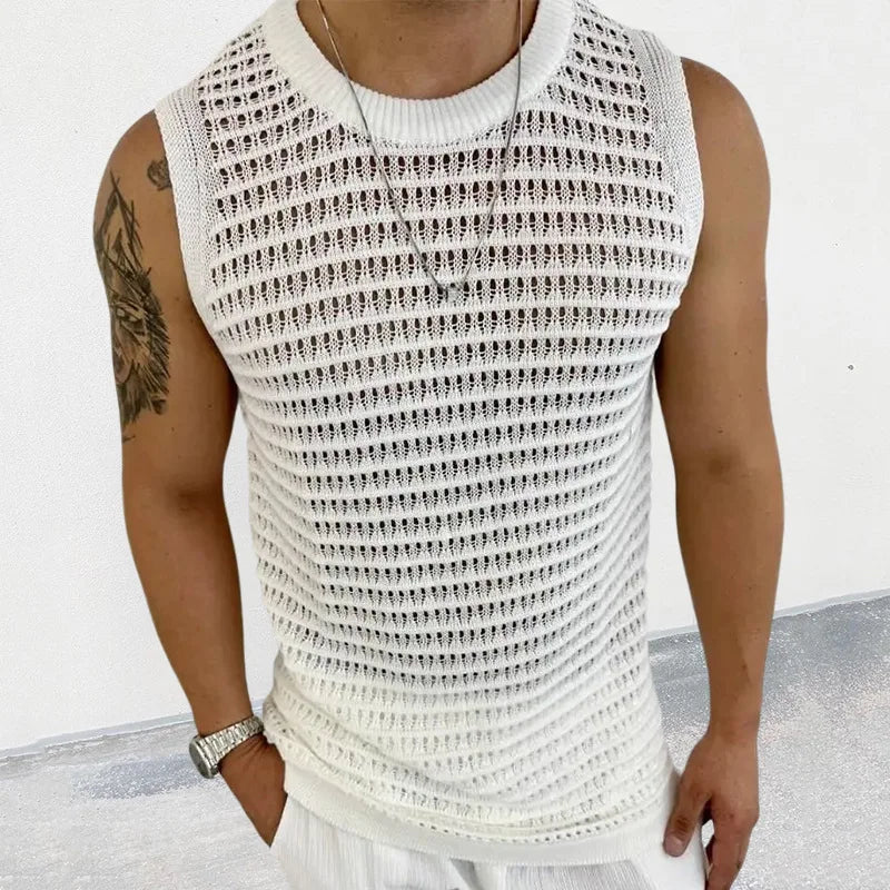 New Men's Sweater Vest | Solid Color Slim Sleeveless Knit T-Shirts | Streetwear Fashion Male Tops