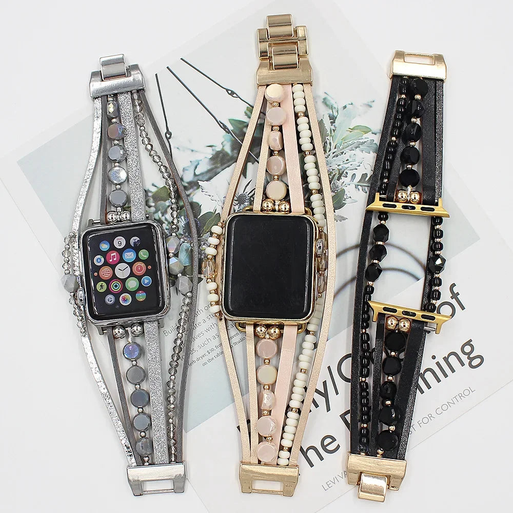 Leather Weave Double Wrap Women Band for Apple Watch | Stylish iWatch Accessories for 38mm, 40mm, 42mm, 44mm | Compatible with Series 5, 4, 3, 2, 1