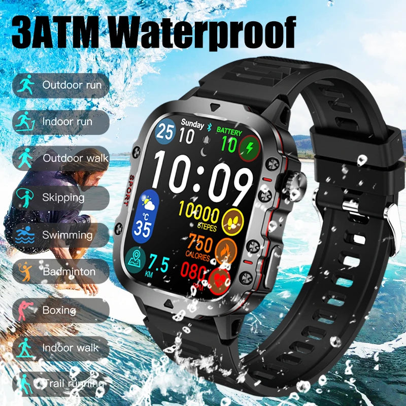 Rugged Military GPS Smart Watches for Men | Huawei Xiaomi iOS Compatible | 3ATM Waterproof Sport Fitness Smartwatch with AI Voice | Outdoor Clock