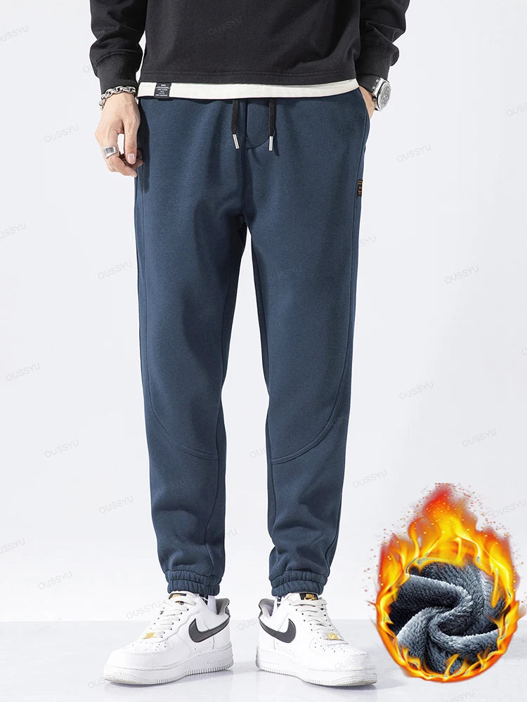 Winter Fleece Warm Men's Casual Pants Elastic Waist Drawstring Sweatpants Korean Thick Joggers Velvet Flocking Outdoors Trousers