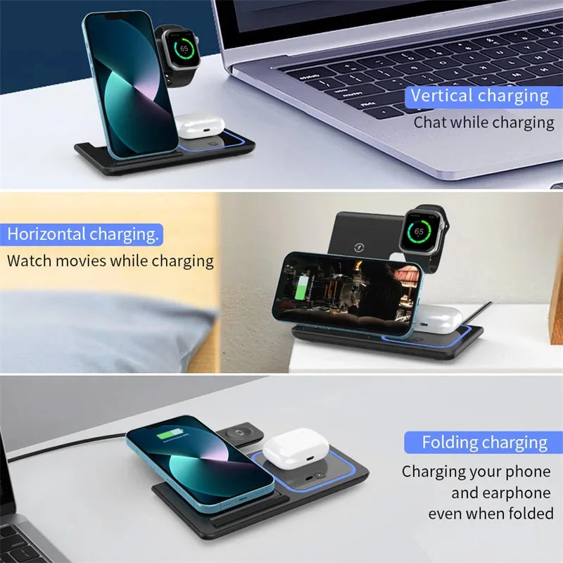 Wireless Charger 3 in 1 For iPhone 15 14 13 12 Pro Max 11 15W Fast Charging Dock Station For Apple Watch Airpods Induction Stand