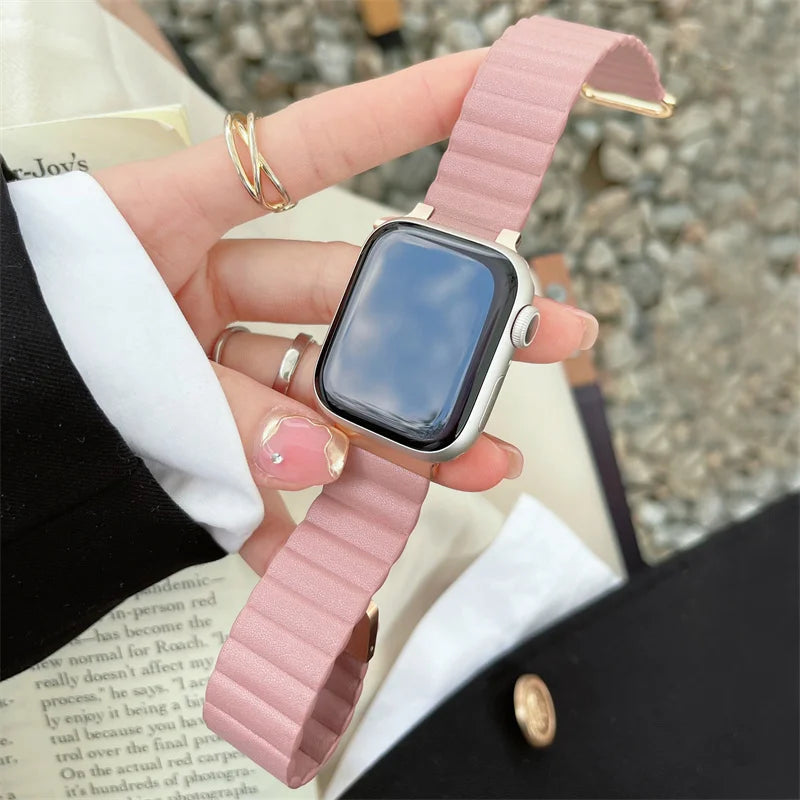 New Pink Leather Strap For iWatch Series | Luxury Correa Watchband for Apple Watch 38mm 40mm 42mm 44mm 41mm 45mm Ultra 8 7 SE 6 5 4