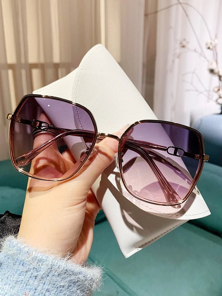 Polarized Sunglasses Women UV400 Gradient Lens | Oversized Retro Square Luxury Brand Sun Glasses | Alo Trendy