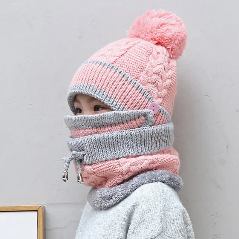 Winter Hat Scarf Set for Children Warm Beanies Outdoor Snow Riding Ski Bonnet Windproof Caps Wool Cap Face Mask