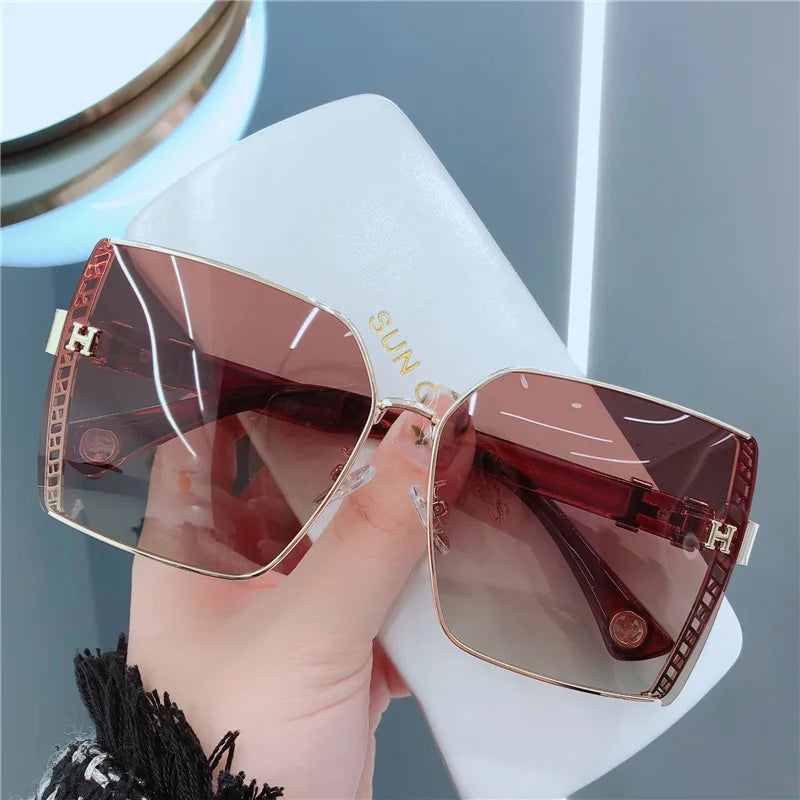 Fashion Oversized Square Sunglasses Women | Luxury Brand Retro Big Frame Sun Glasses | Female UV400 Shades Black for Driving, Fishing