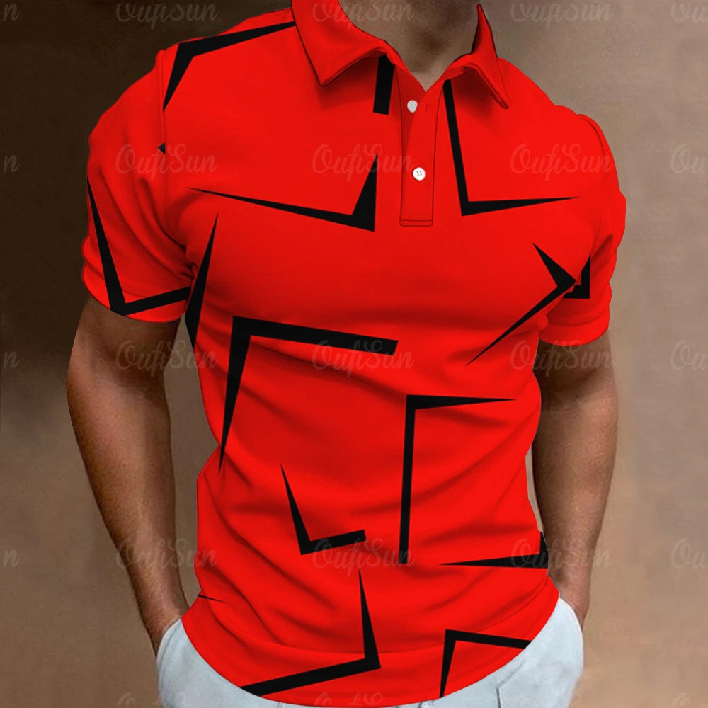 Fashion Men's Polo Shirt 3D Thin Line Stripe T-Shirt Top | Summer Short Sleeve Colorful Pattern Tee Casual Male Clothes