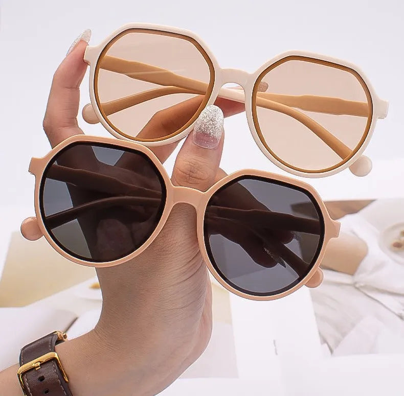 Fashion Ins Trend Sunglasses | Personalized Round Frame Sunglasses | Candy Color Big Frame for Small Face Women Sunglasses