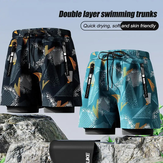 Swimming Trunks Shorts With Compression | Quick Dry Swimming Beachwear | Double Layer Running Beach Shorts