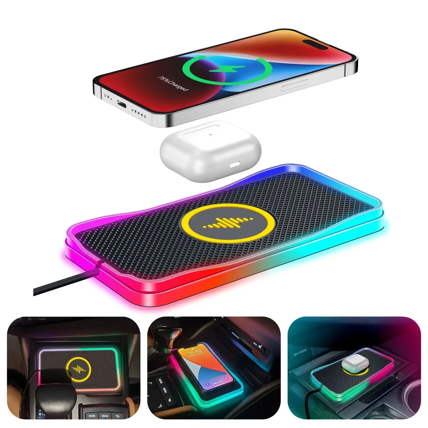 Wireless Charger for Car,RGB LED Qi 15W Fast Car Wireless Charger Pad for iPhone 14 13 12 Pro Max,Wireless Charging Pad for Car