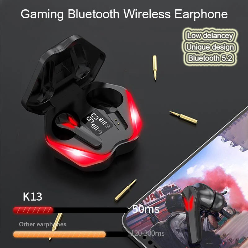 J13 Pro Bluetooth Wireless Earphones | Low Latency HD Call Headsets | Dual Mode Game and Music Earbuds with Mic and Digital Display