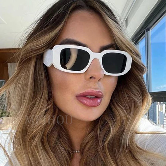 Vintage Women's Rectangle Sunglasses | Trendy Square Big Frame White Sun Glasses for Women | Stylish Brand Eyewear