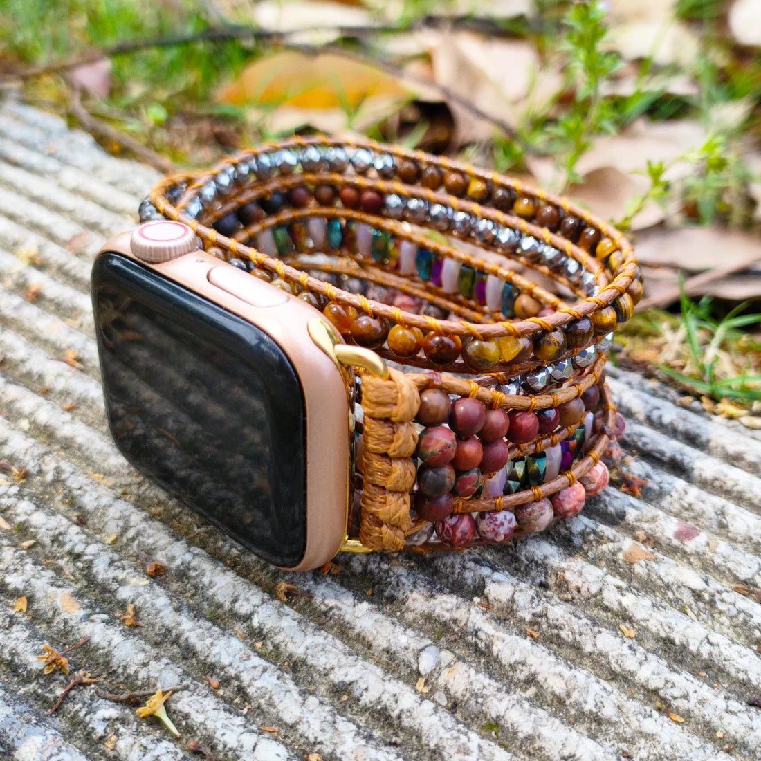 Creative Apple IWatch Strap | Smart Watch 5 Band | Natural Stone Tiger Eye Vegan Wristband Bracelet | Trendy Accessories for Men and Women