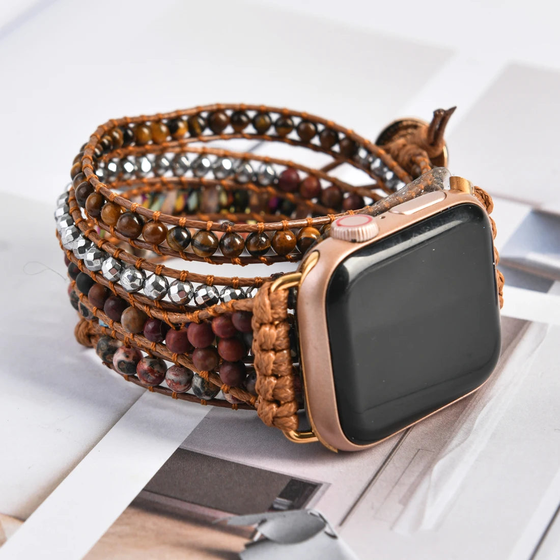 Creative Apple IWatch Strap | Smart Watch 5 Band | Natural Stone Tiger Eye Vegan Wristband Bracelet | Trendy Accessories for Men and Women